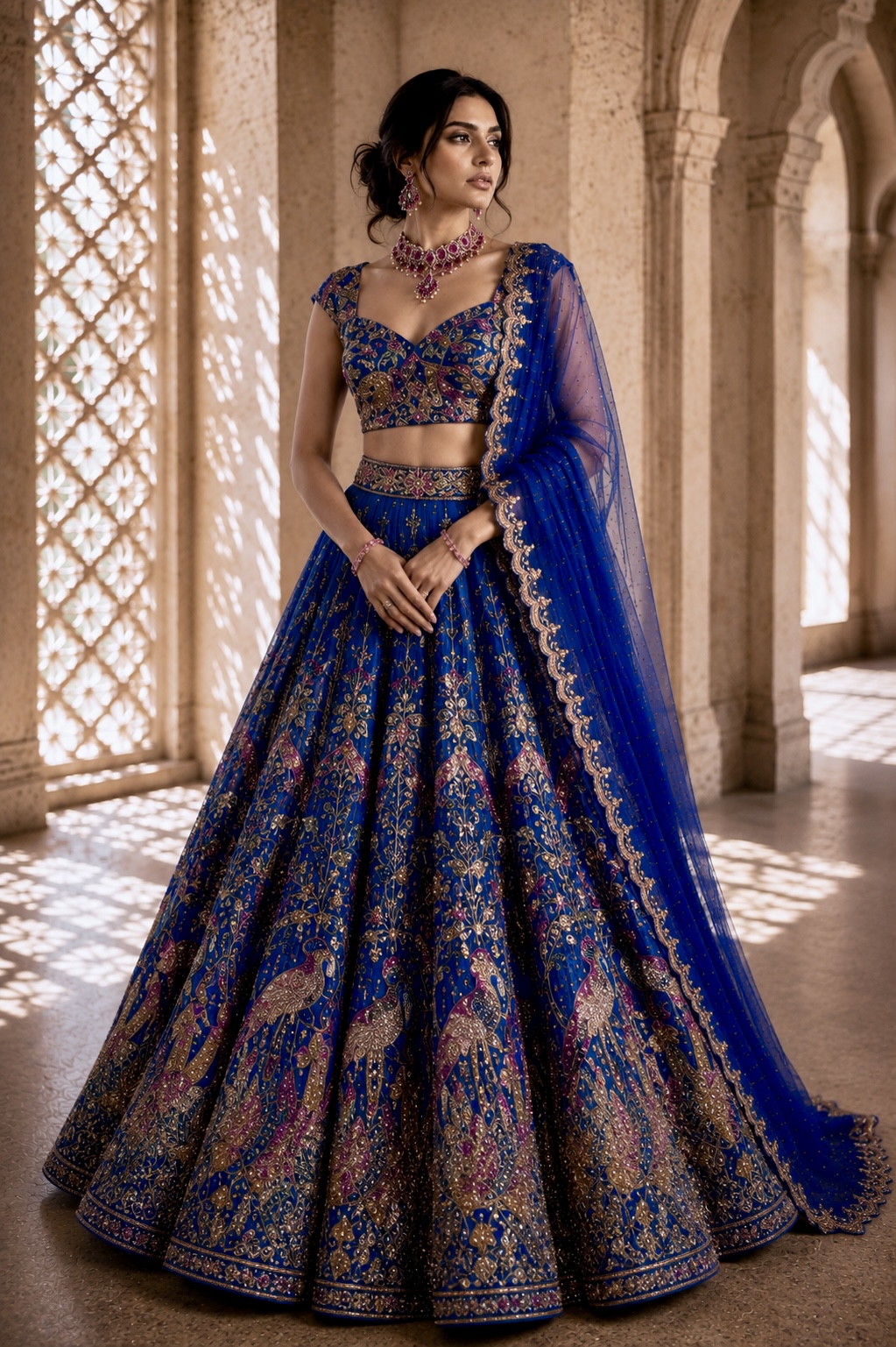 Deep blue embellished couture gown from Aviary by Alia Qureshi Atelier