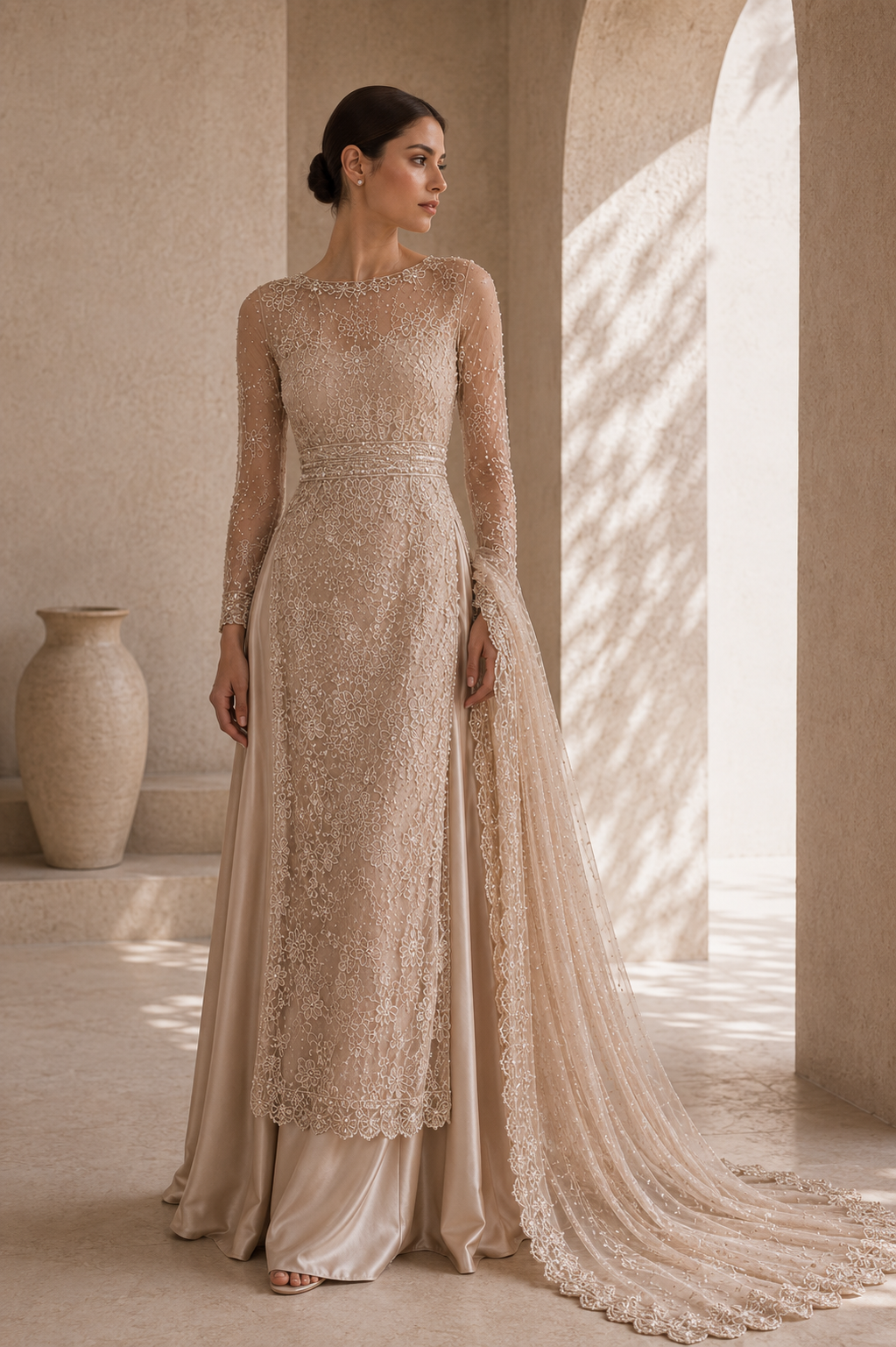 Whisper Lace 018: Ivory lace couture ensemble from Whisper Lace by Alia Qureshi Atelier