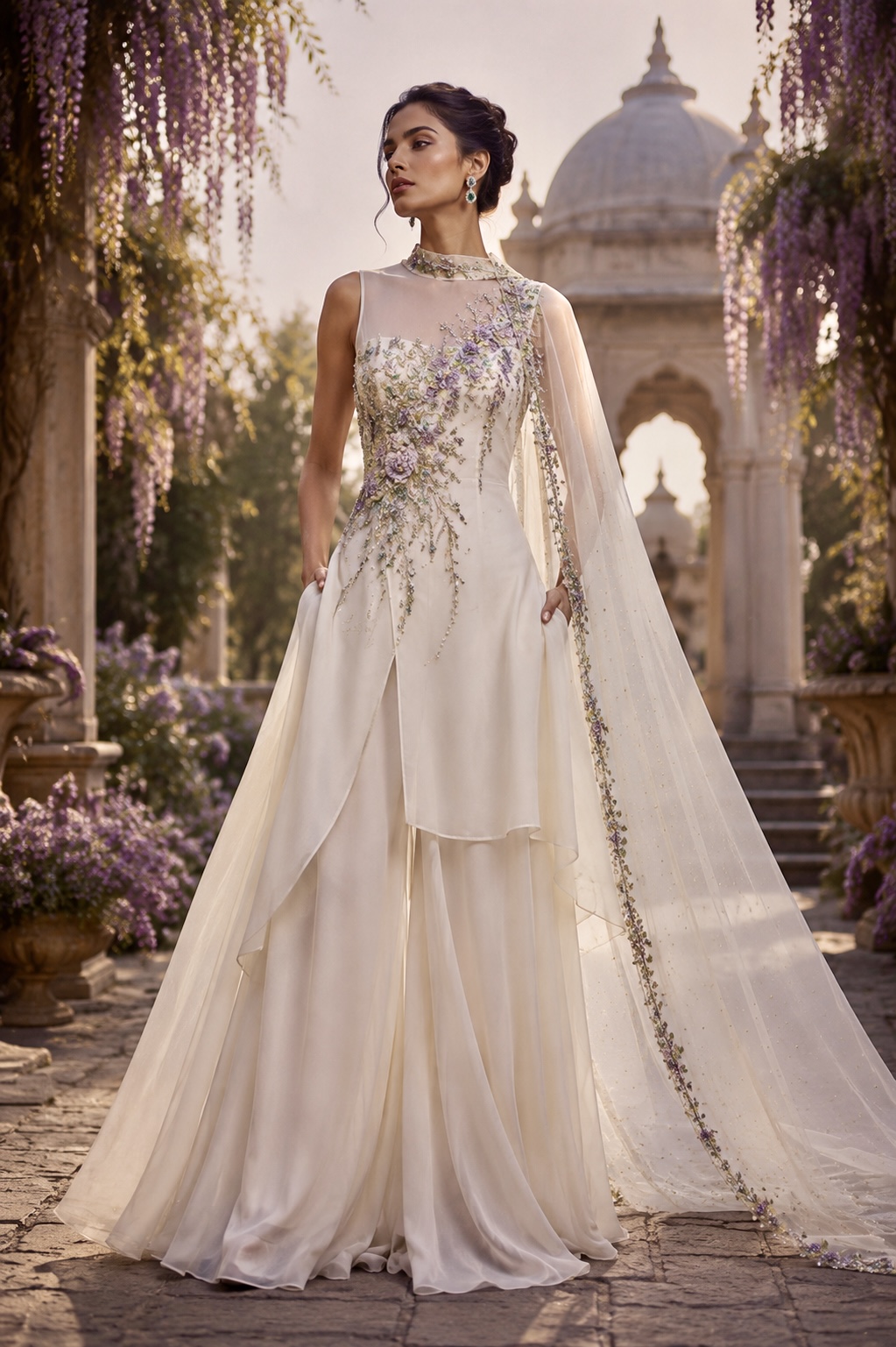 Floral embellished couture ensemble from Wisteria Nocturne by Alia Qureshi Atelier