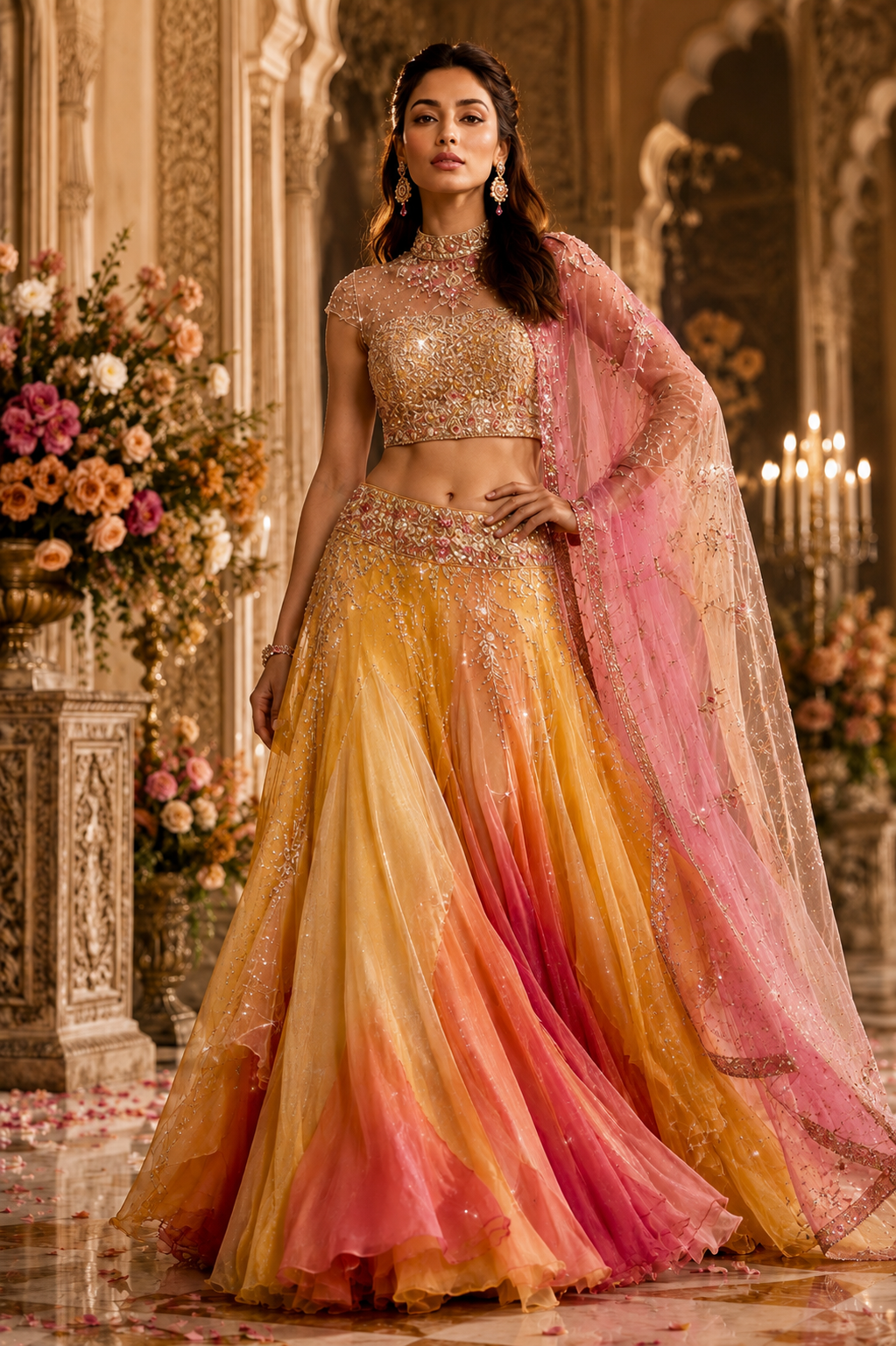 Saffron yellow embellished couture ensemble from Saffron Soleil by Alia Qureshi Atelier