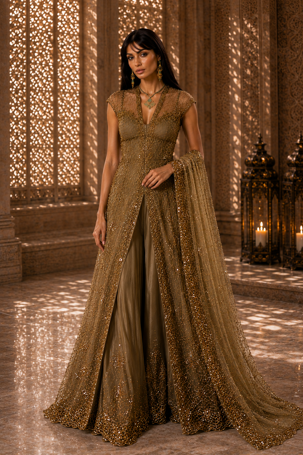 Olive green sculptural evening couture from Olive Nocturne by Alia Qureshi Atelier