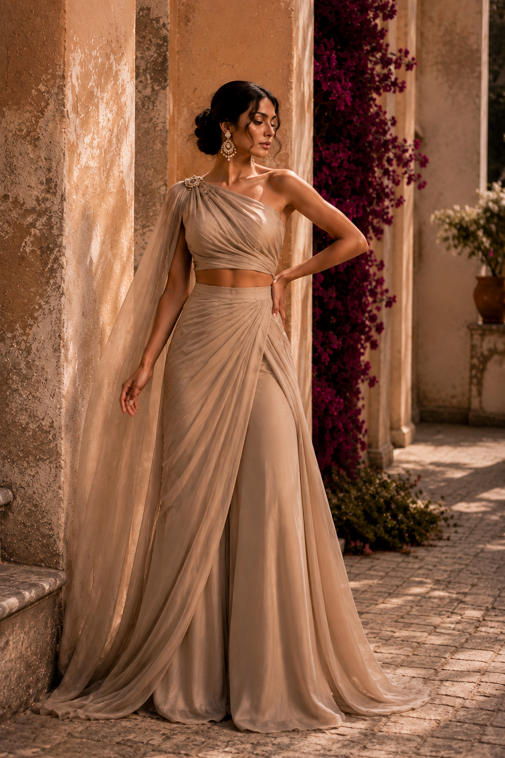 Fluid sculptural couture ensemble from Sculpted Serenity by Alia Qureshi Atelier