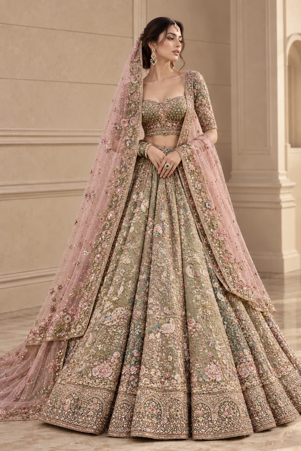 Ivory couture gown with ornate botanical embroidery from Jardin Impérial by Alia Qureshi Atelier