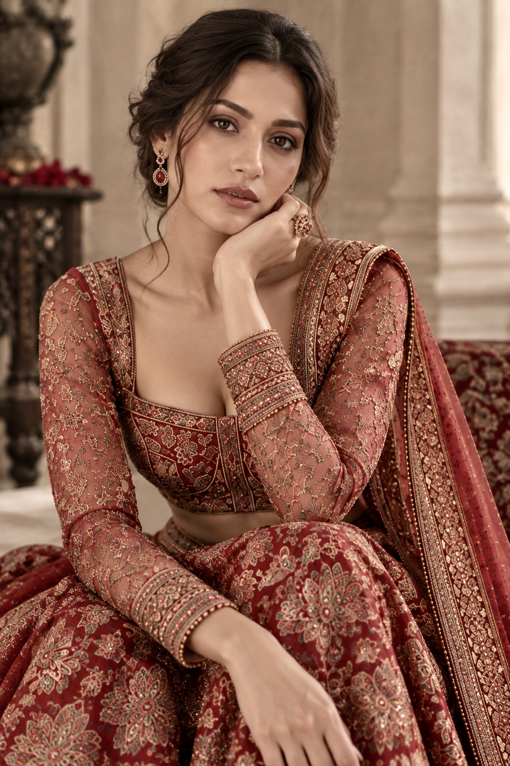 Close-up of floral and paisley metallic embroidery from Mehr-e-Shahi by Alia Qureshi Atelier
