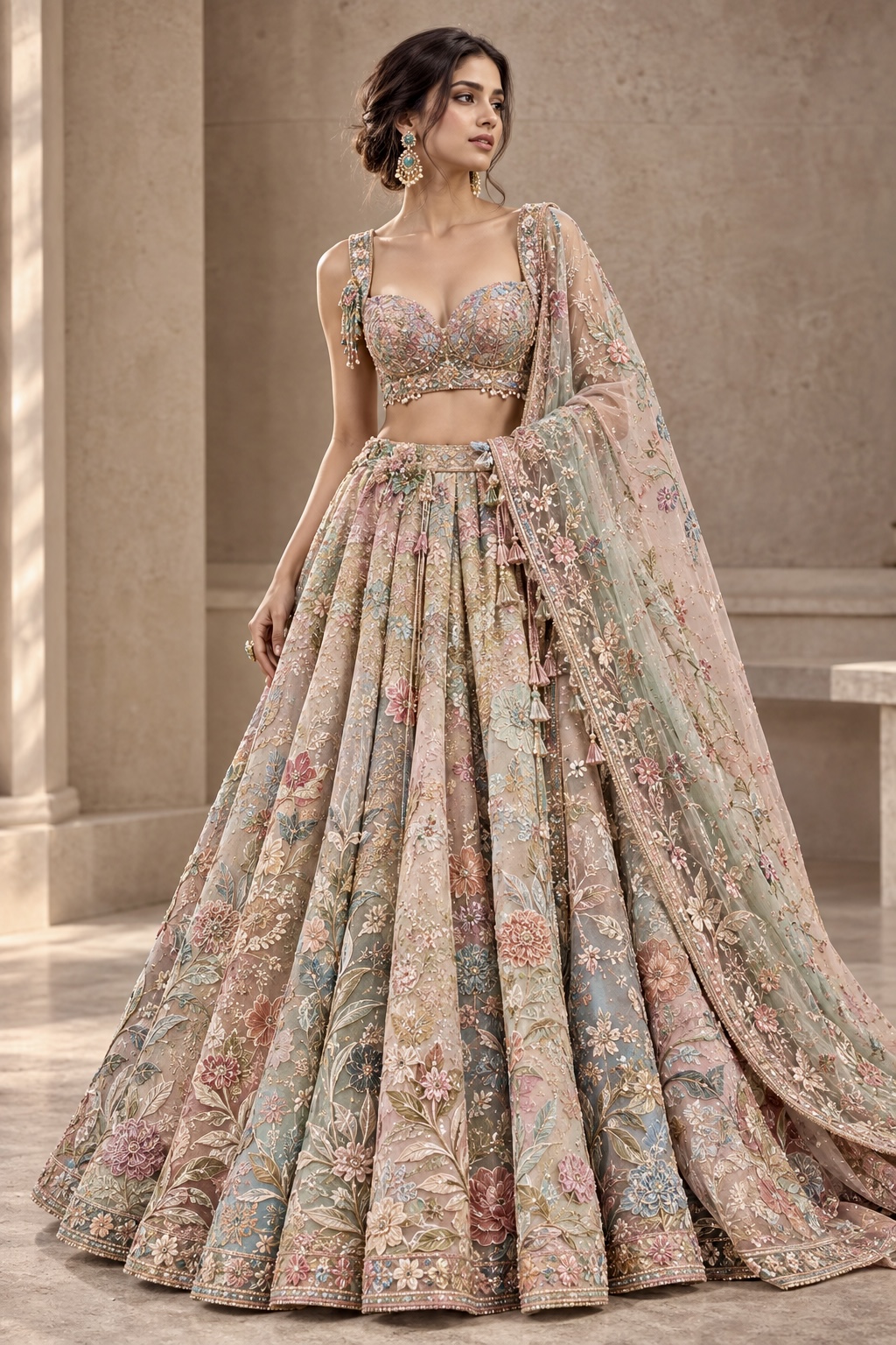 Soft ivory botanical embroidered couture gown from Jardin de l’Aube by Alia Qureshi Atelier