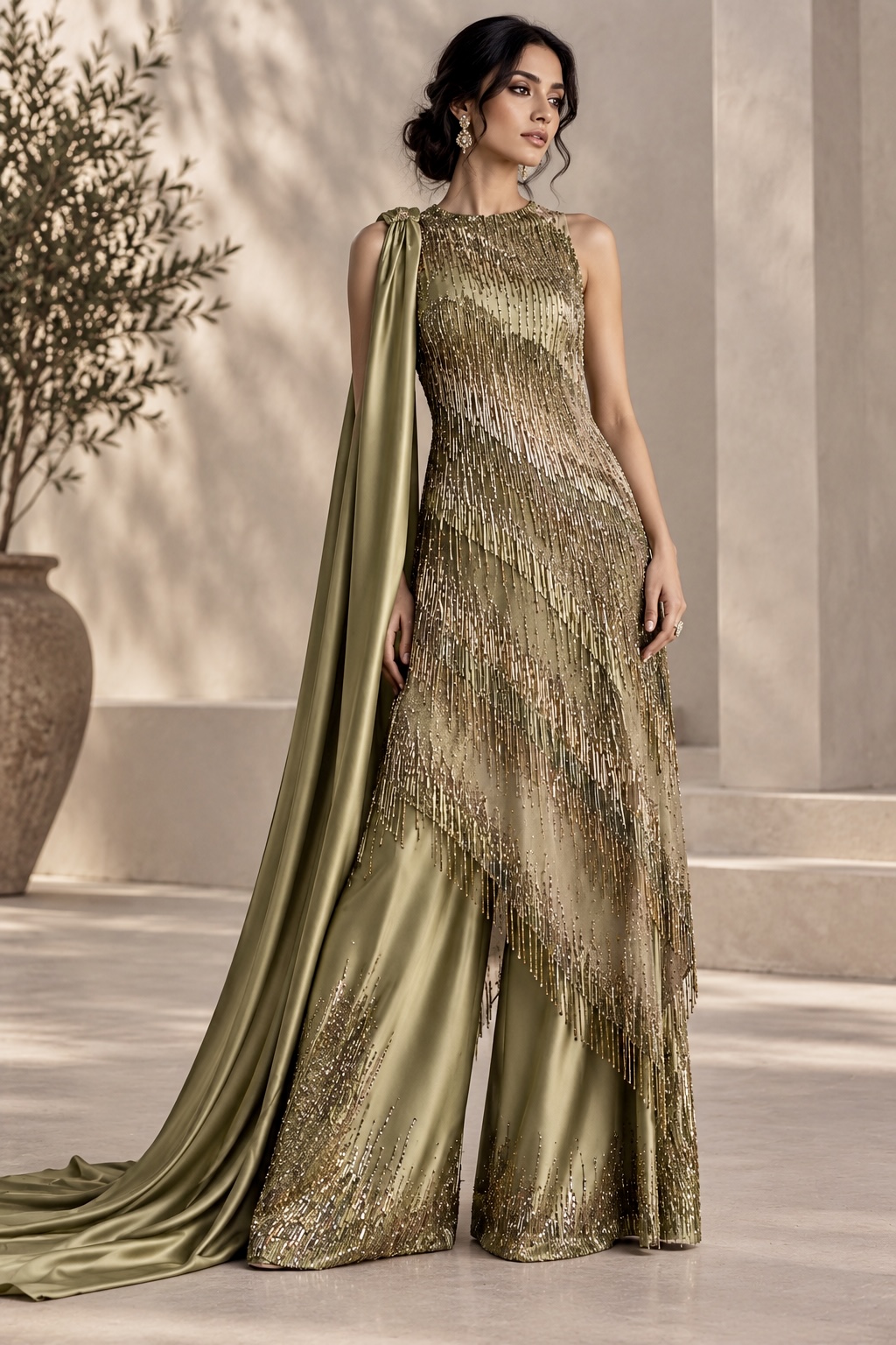 Vestara 071: Ivory couture gown with botanical gold embroidery from Vestara by Alia Qureshi Atelier