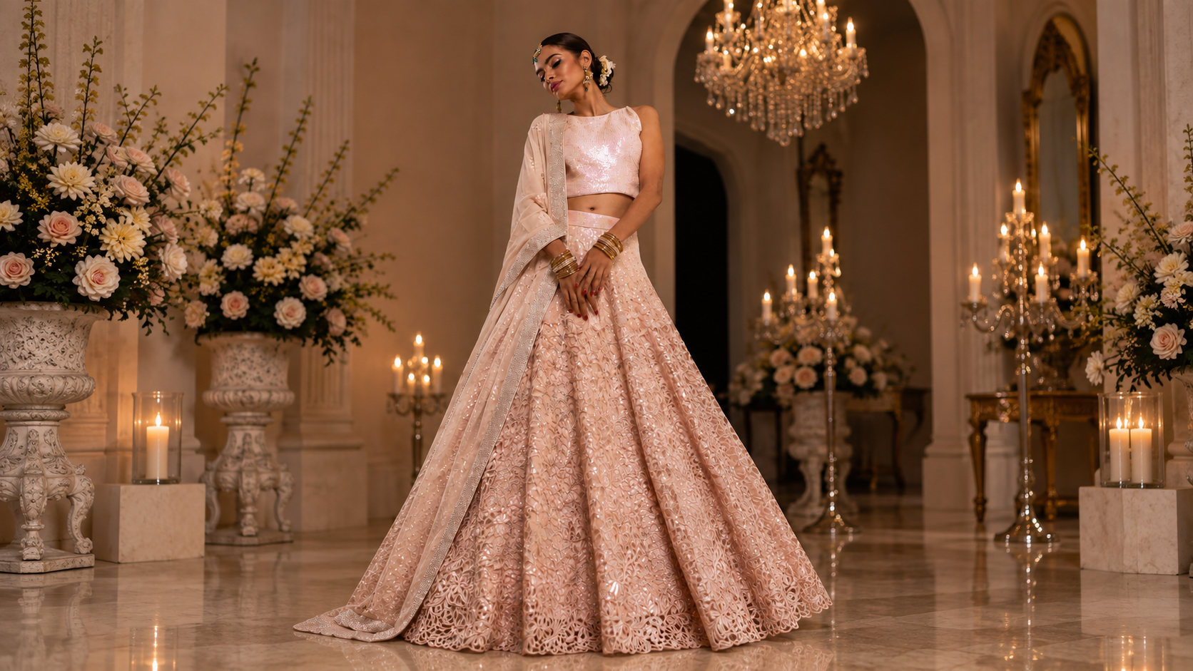 Blush pink embellished lehenga from Moonlit Blush by Alia Qureshi Atelier