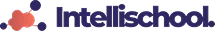 Intellischool logo with stylized red dots and dark blue text.