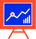Presentation board screen showing a rising line graph with four bars increasing in height.