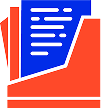 Icon of a blue document with black lines inside an orange folder.