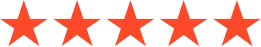 Five red stars in a row on a white background representing a five-star rating.
