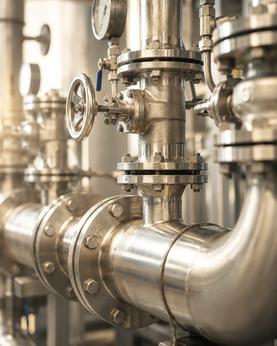 Stainless steel process piping and valves