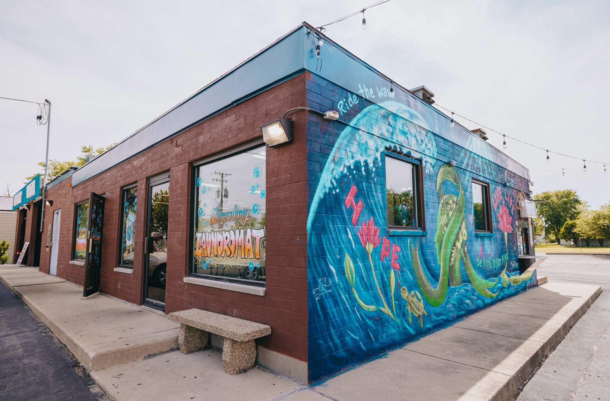 Legendary Laundromat and Car Wash facility background at Cortland IL location
