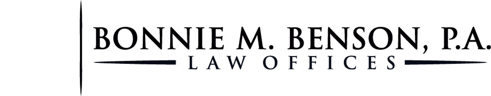 Logo of Bonnie M. Benson, P.A. Law Offices in black text with decorative lines.