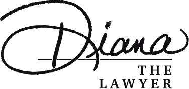 Signature-style text reading Diana above the words THE LAWYER in uppercase.
