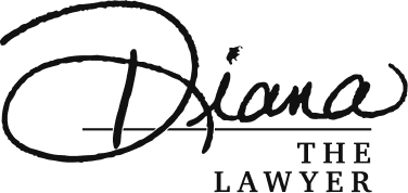 Signature-style text reading Diana above the words THE LAWYER in uppercase.