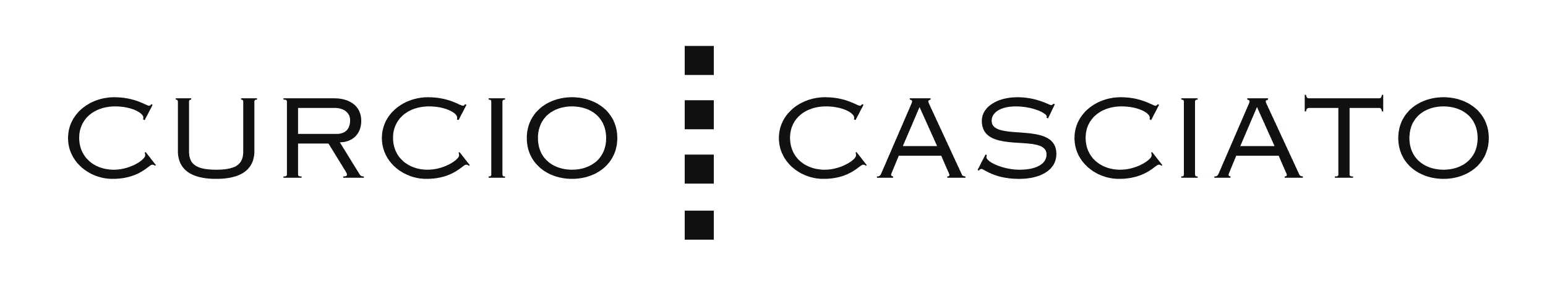 Text reading 'CURCIO : CASCIATO' in black capital letters with three black dots between words.