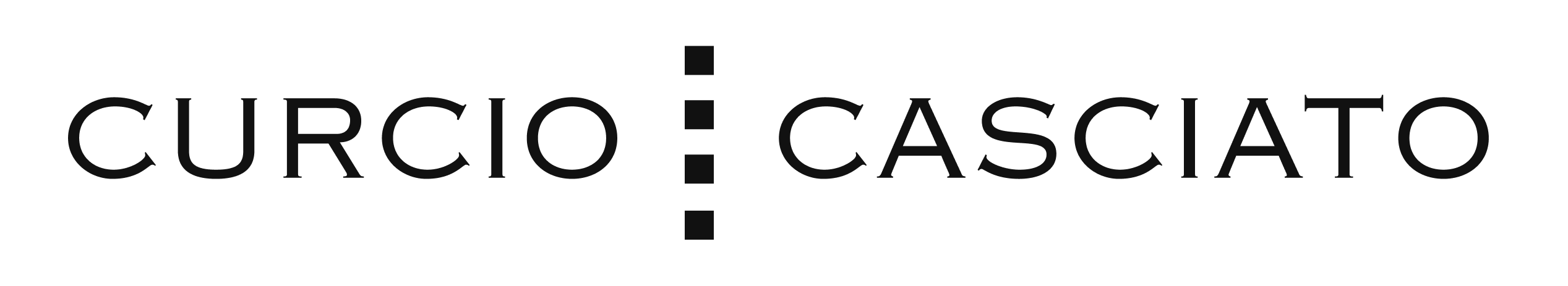Text reading 'CURCIO : CASCIATO' in black capital letters with three black dots between words.