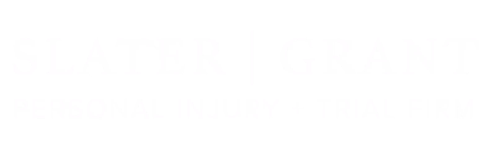 White text logo reading Slater Grant Personal Injury + Trial Firm on transparent background.