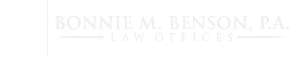 Text logo for Bonnie M. Benson, P.A. Law Offices with decorative horizontal lines.