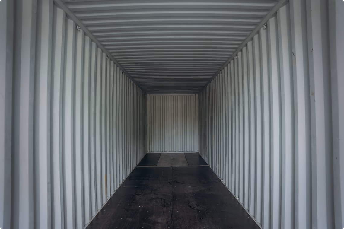 View into the empty cargo space of a semi-trailer