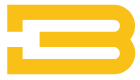 Orange stylized letter B logo with horizontal lines on a black background.