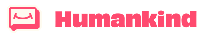 Humankind logo with a smiling speech bubble icon in pink.