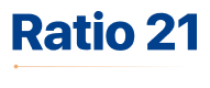 Text reading 'Ratio 21' in bold blue font with a horizontal line below and an orange dot on the left.