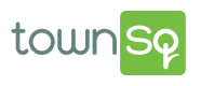 TownSQ logo featuring lowercase text with 'SQ' in white on a green square background.