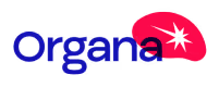 Organa brand name in blue with a red semi-circle and a black star above the letter 'a'.