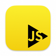 Yellow square icon with black triangular play button and JS letters inside representing JavaScript.