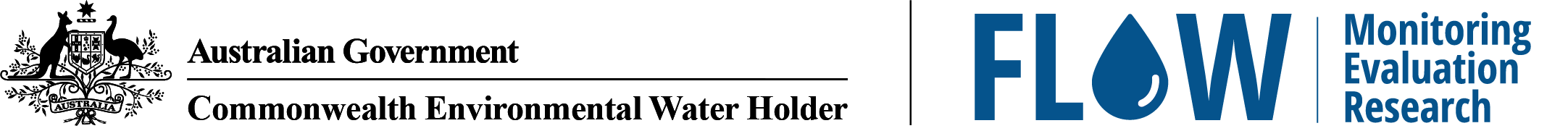 FLOW logo with a water drop symbol and the words Monitoring Evaluation Research on the right.