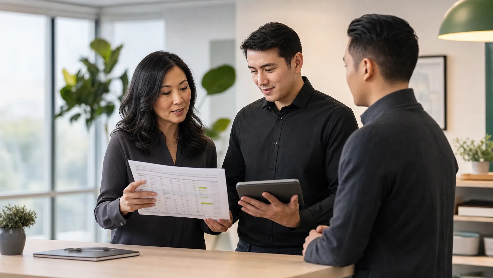 Operations manager coaching team leads during a quality review