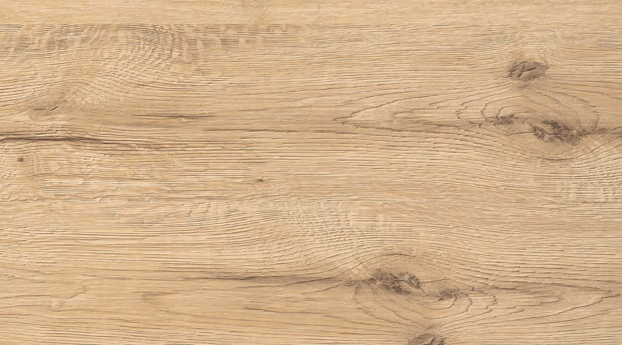 Wild rustic oak worktop by ME Kitchen with a light wood look, natural grain, and visible knots, perfect for a warm, country-style kitchen.