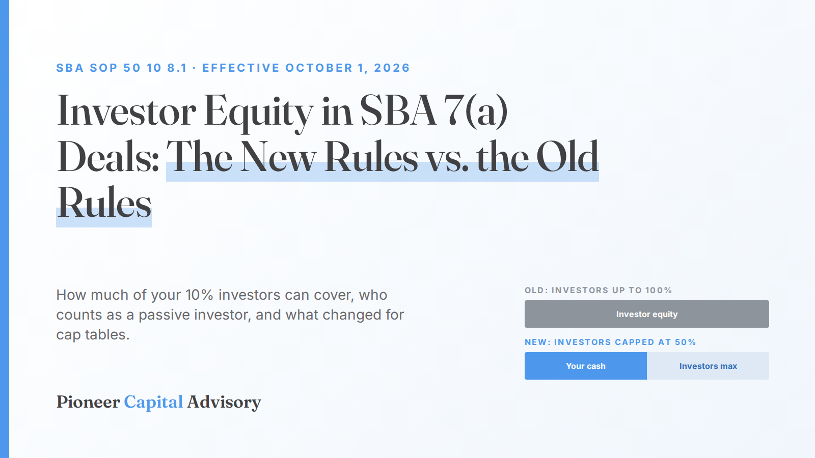 Investor Equity in SBA 7(a) Deals: The New Rules vs. the Old Rules