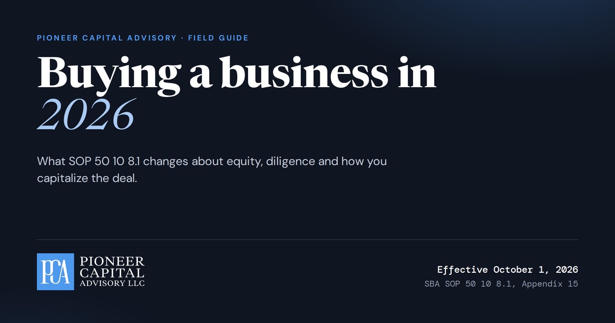 Buying a business in 2026: the SBA SOP 50 10 8.1 field guide from Pioneer Capital Advisory