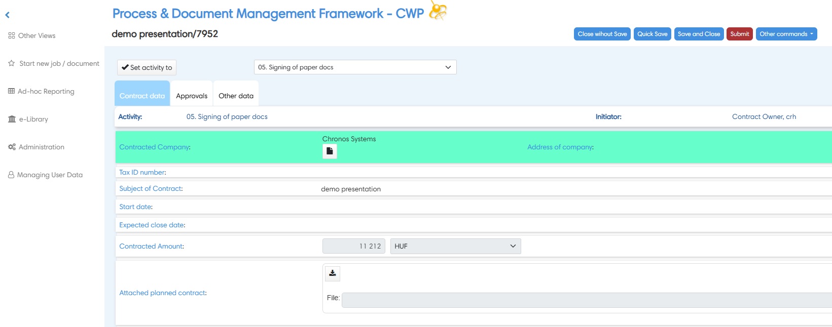 CWP e-Form dashboard