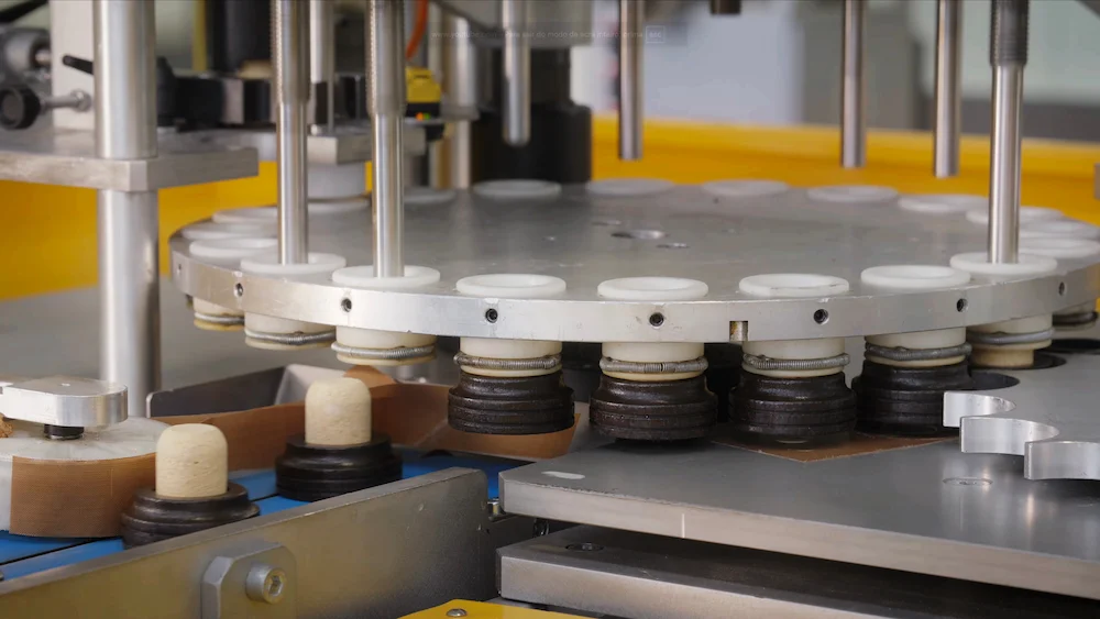 Close-up of an industrial machine making bartops