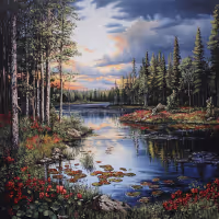 Painting of a lake