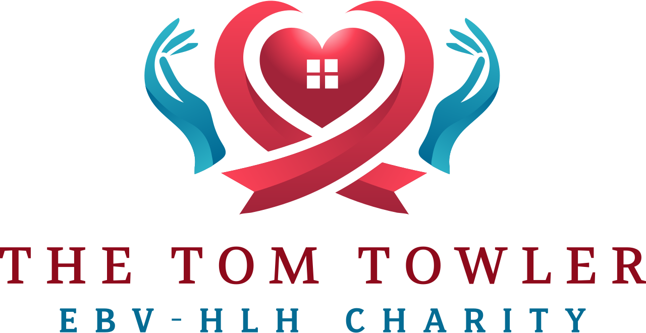 The Tom Towler EBV-HLH Charity Logo: Two hands around a heart.