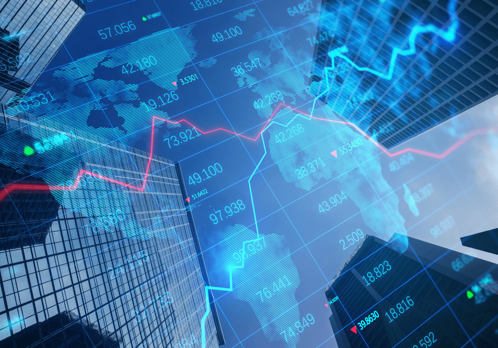 Stock market chart over a world map