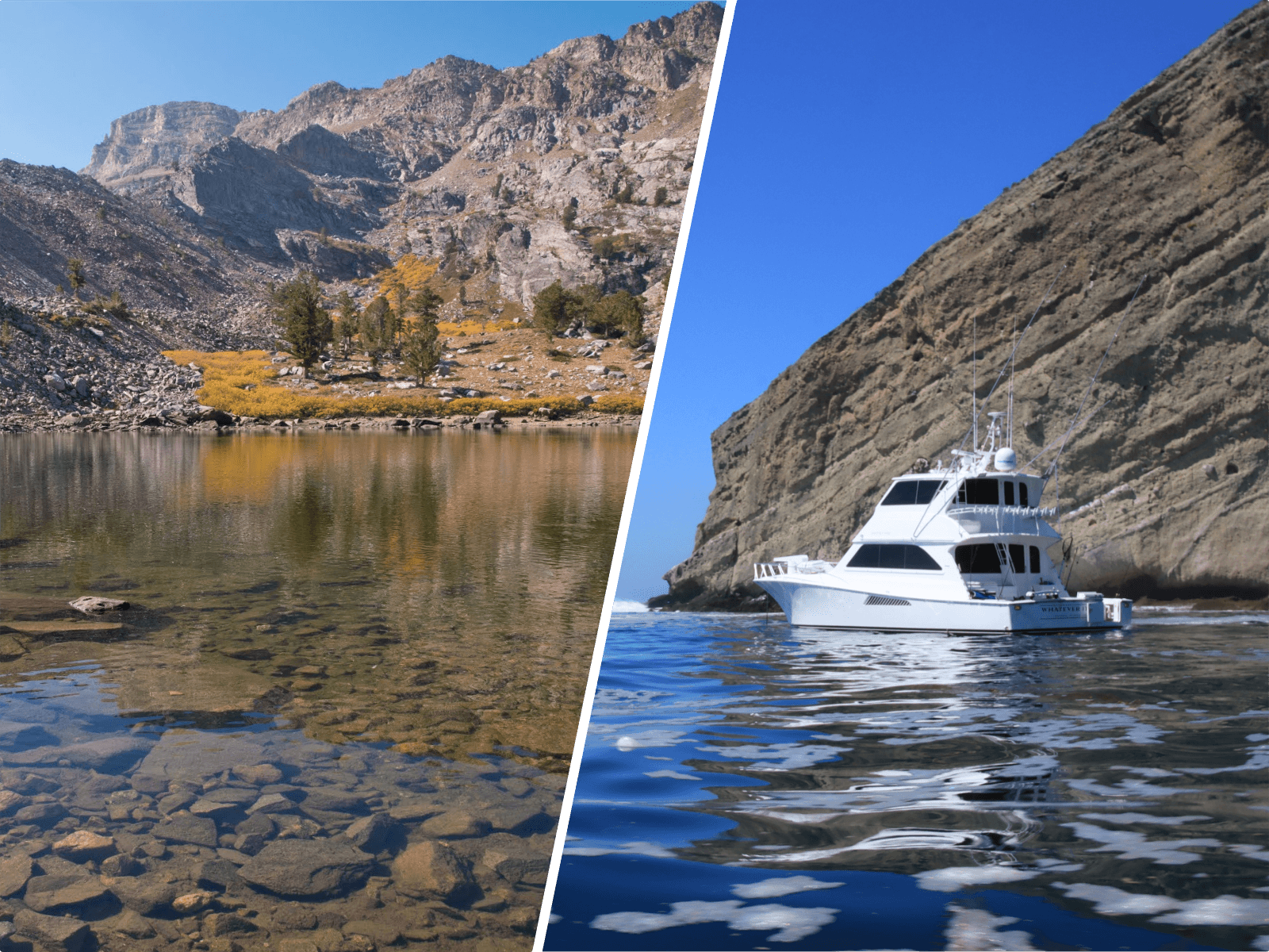 Mountain lake and a boat on the water