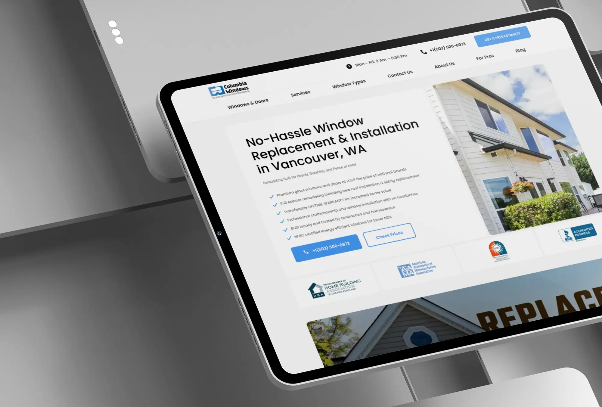 Columbia Windows & Doors project screenshot
