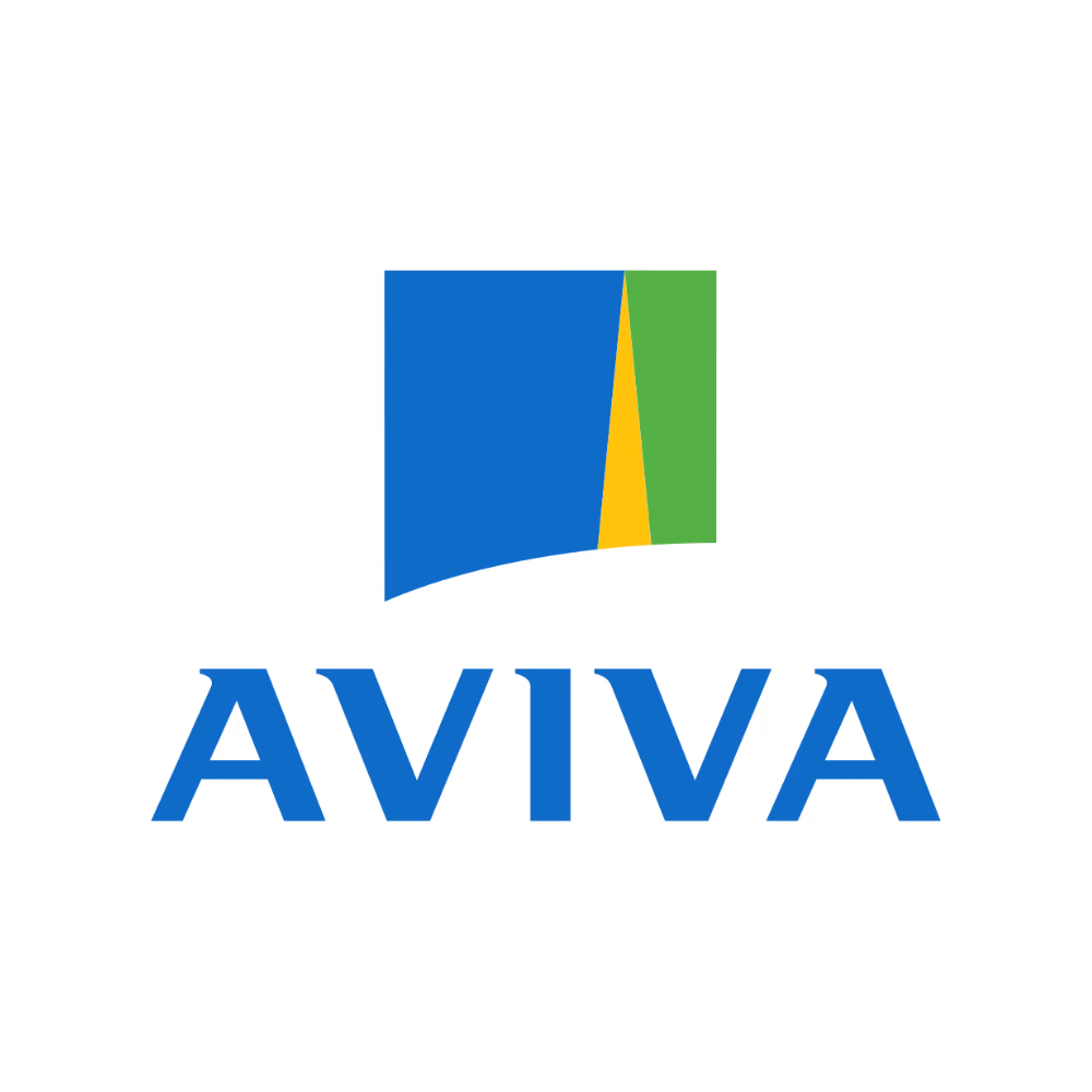 Aviva logo with a blue, green, and yellow stylized flag above the word 'AVIVA' in blue letters.