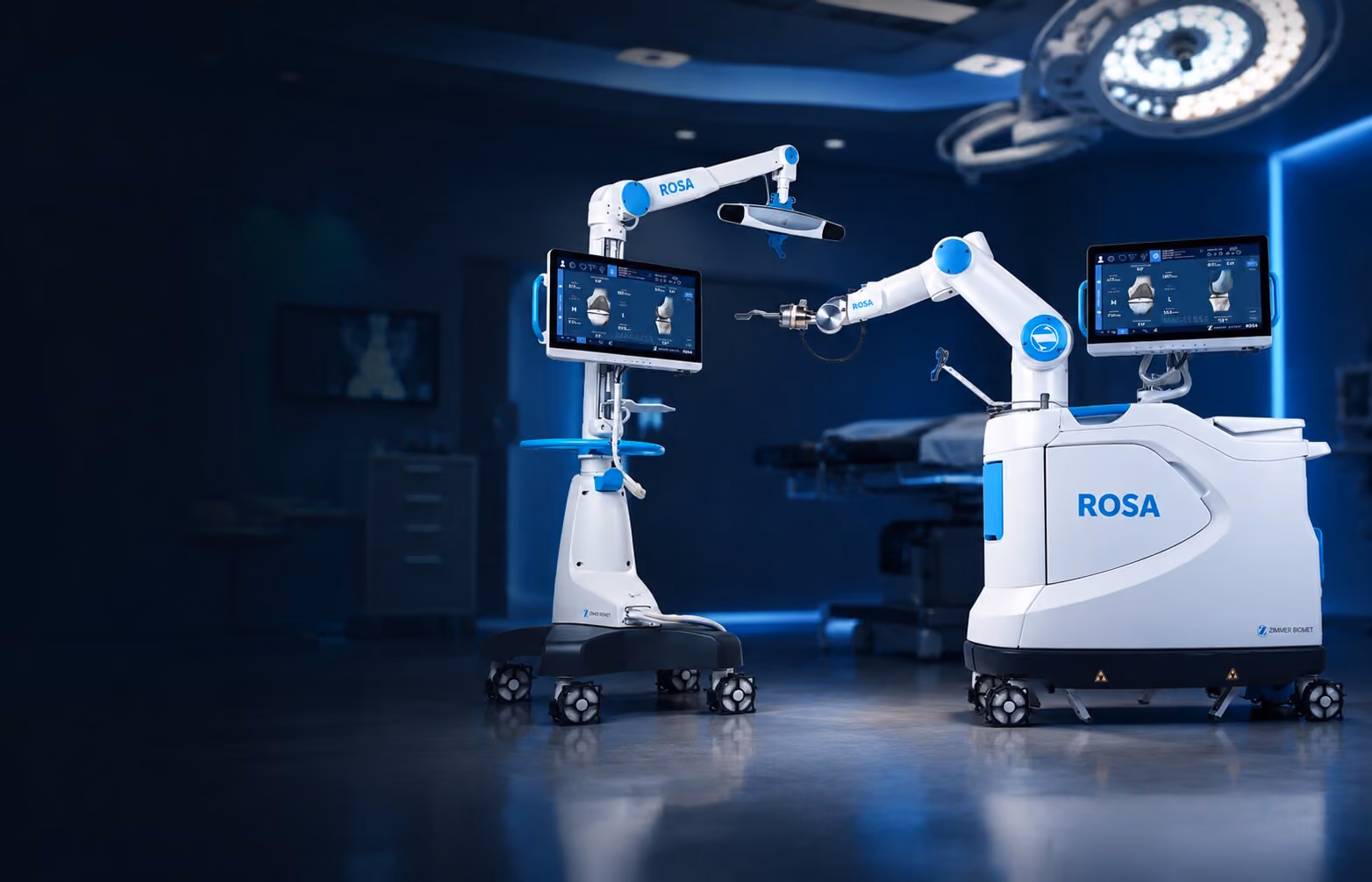 The ROSA robotic knee surgery robot setup in an operating theatre. 