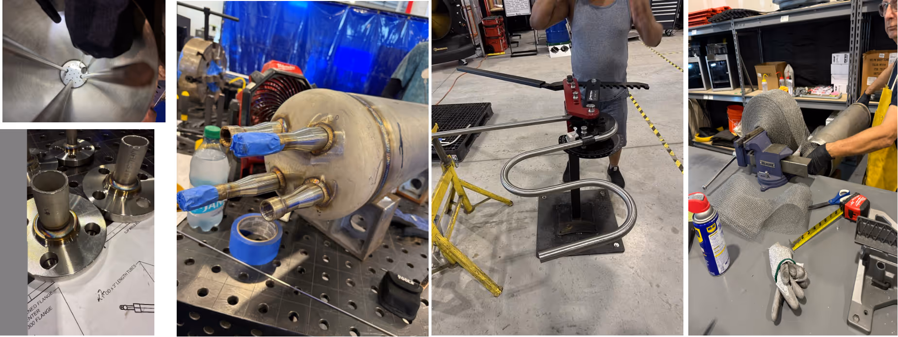 A collage of a person working on a machineDescription automatically generated