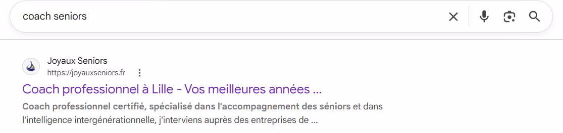 Résultat référencement google coach seniors