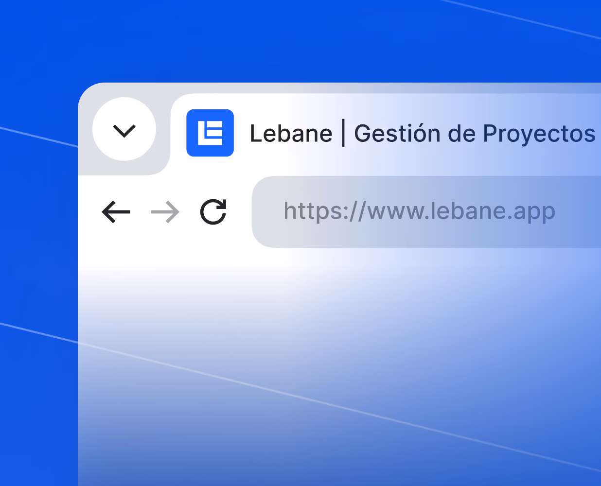 Browser window showing the Lebane app homepage tab at lebane.app, Gestión de Proyectos.
