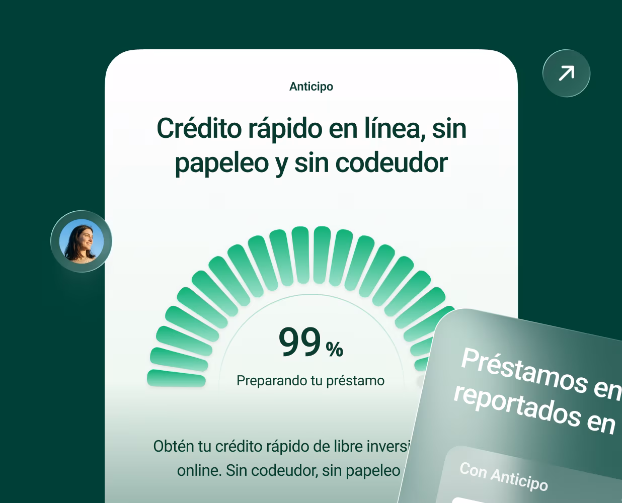 Anticipo card showing loan preparation progress at 99%.