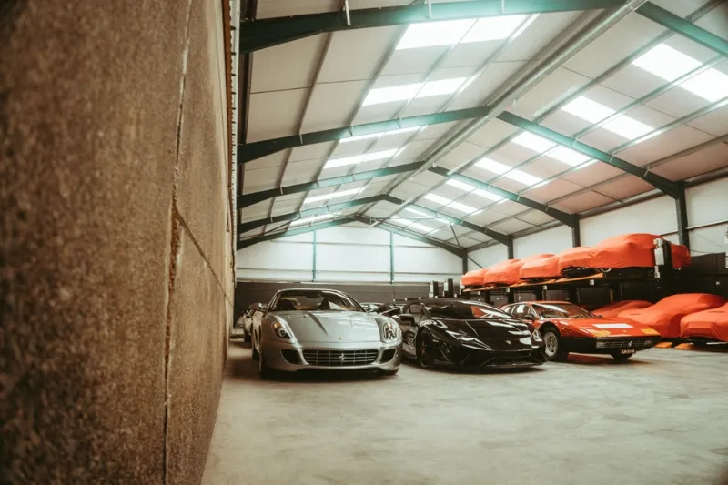 Classic car and supercar stored side by side in a dehumidified, CCTV-monitored facility at Auto Classica, Milton Keynes.